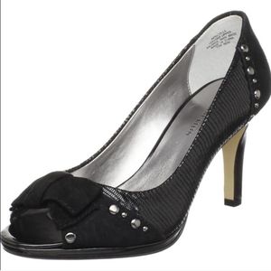 Anne Klein Nicolla Black Studded Open Toe Bow Pump